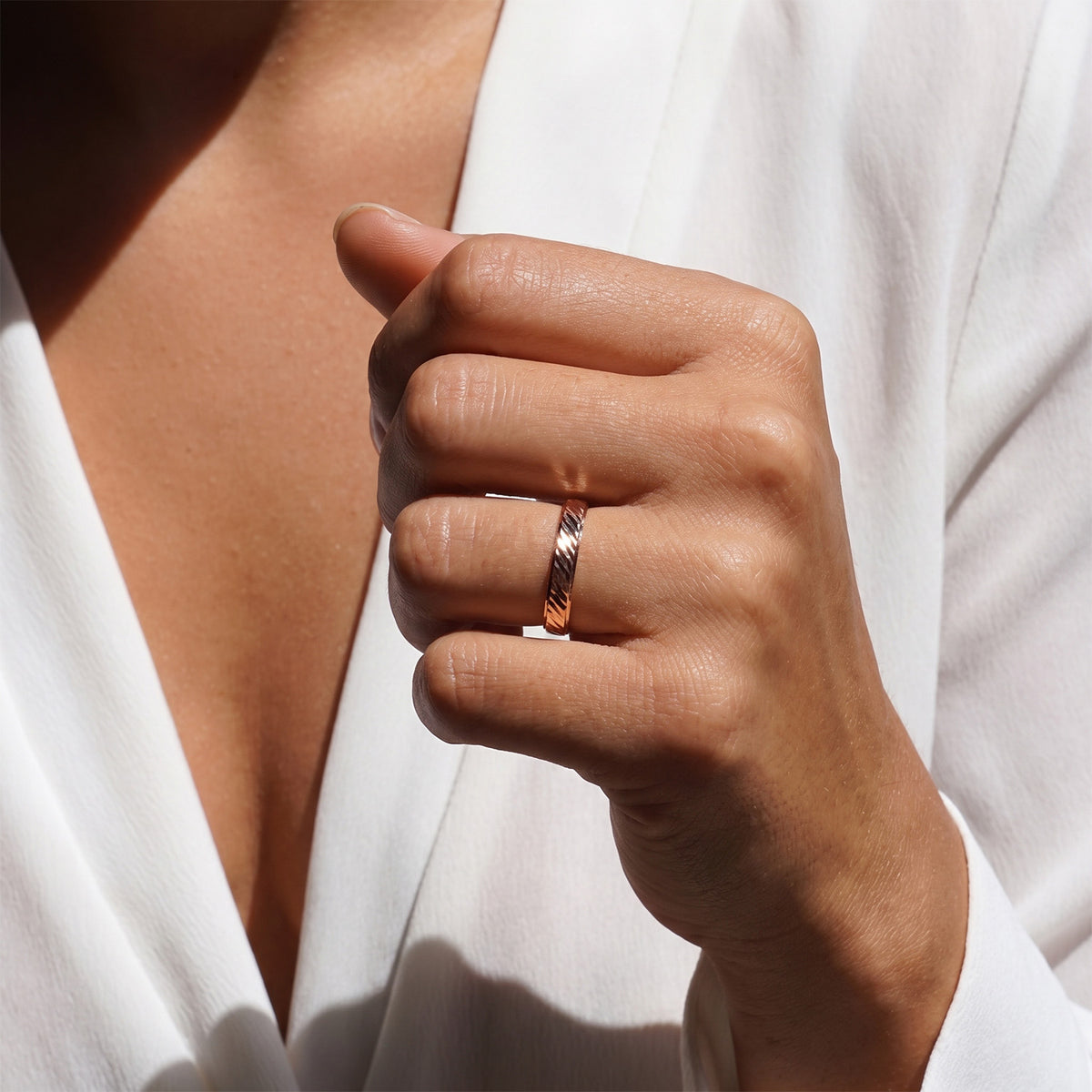 Royal Bali Textured Edge Shape Band Ring in 9K Rose Gold V32747750 5