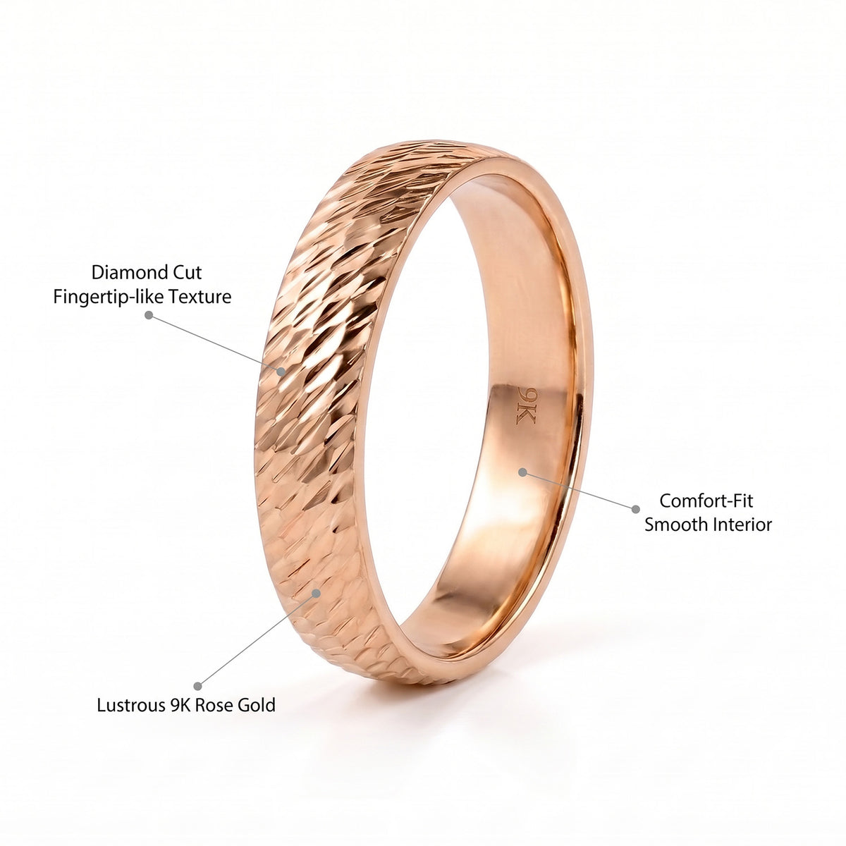 Royal Bali Textured Edge Shape Band Ring in 9K Rose Gold V32747750 7