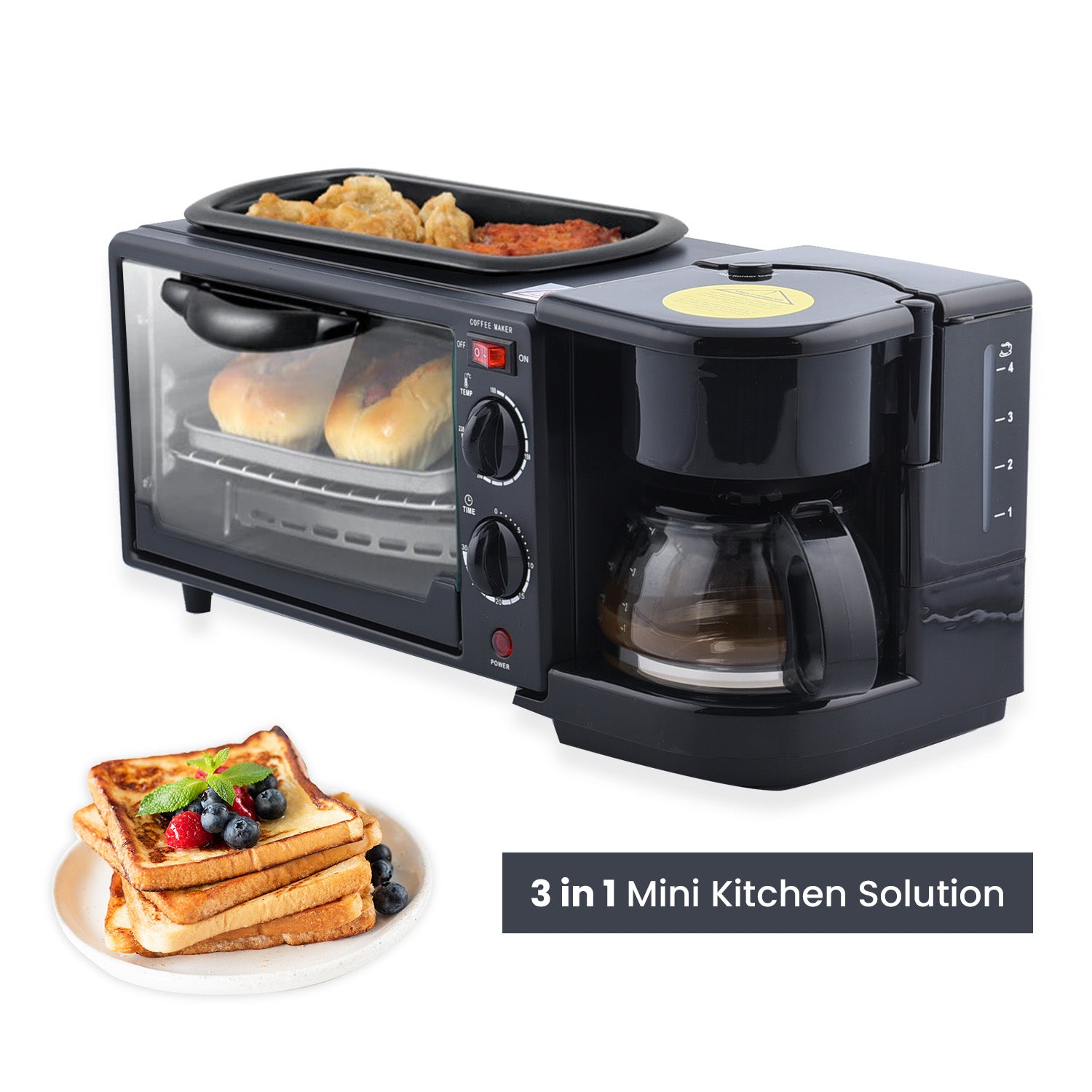 3 in 1 Mini Kitchen Solution (Toaster Oven - 9 Litre, Coffee Pot - 600 ML and Frying Pan) 6263456 1