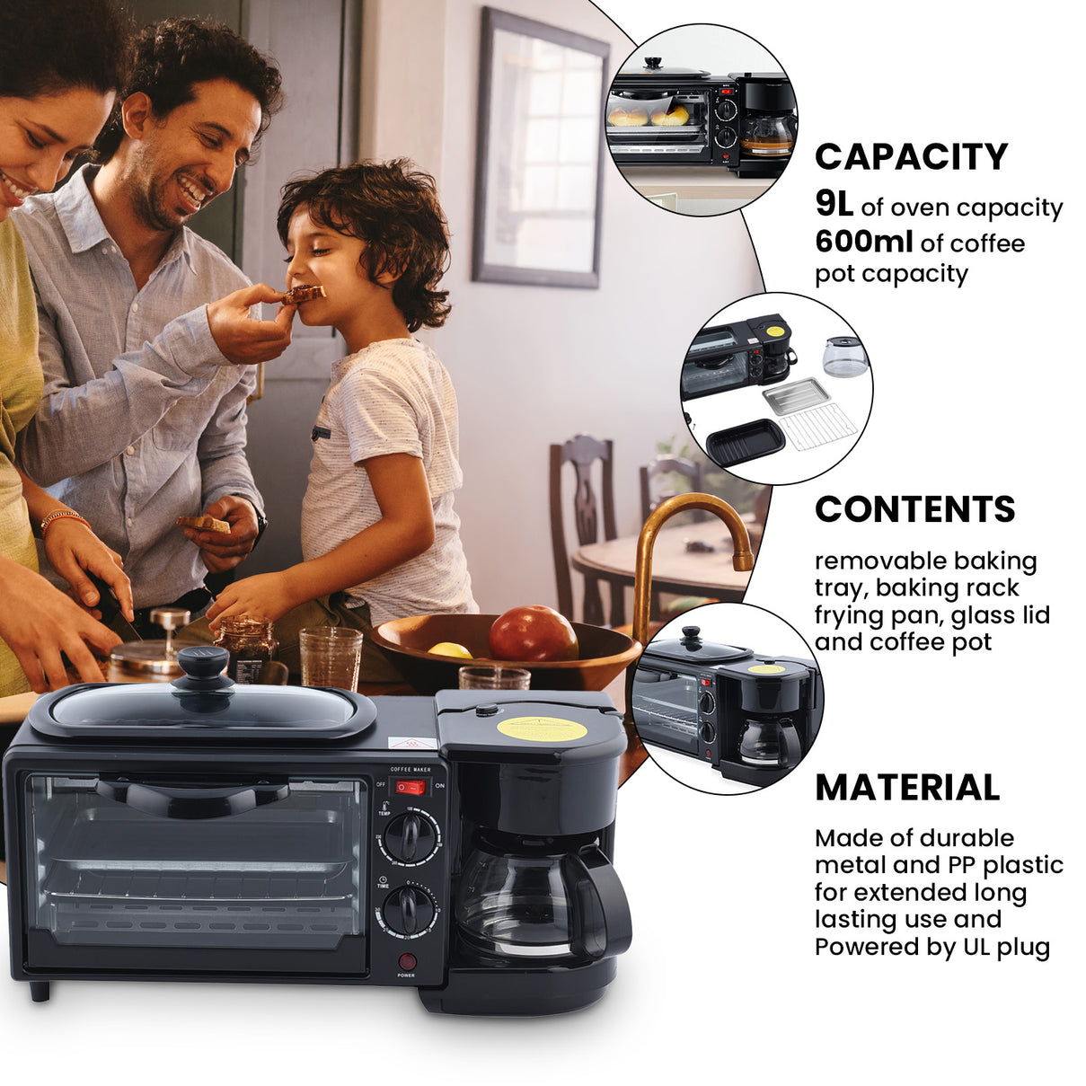 3 in 1 Mini Kitchen Solution (Toaster Oven - 9 Litre, Coffee Pot - 600 ML and Frying Pan) 6263456 2