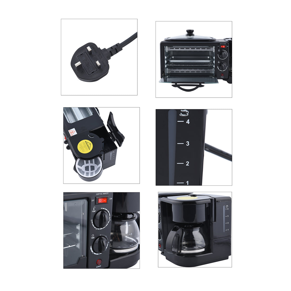 3 in 1 Mini Kitchen Solution (Toaster Oven - 9 Litre, Coffee Pot - 600 ML and Frying Pan) 6263456 7