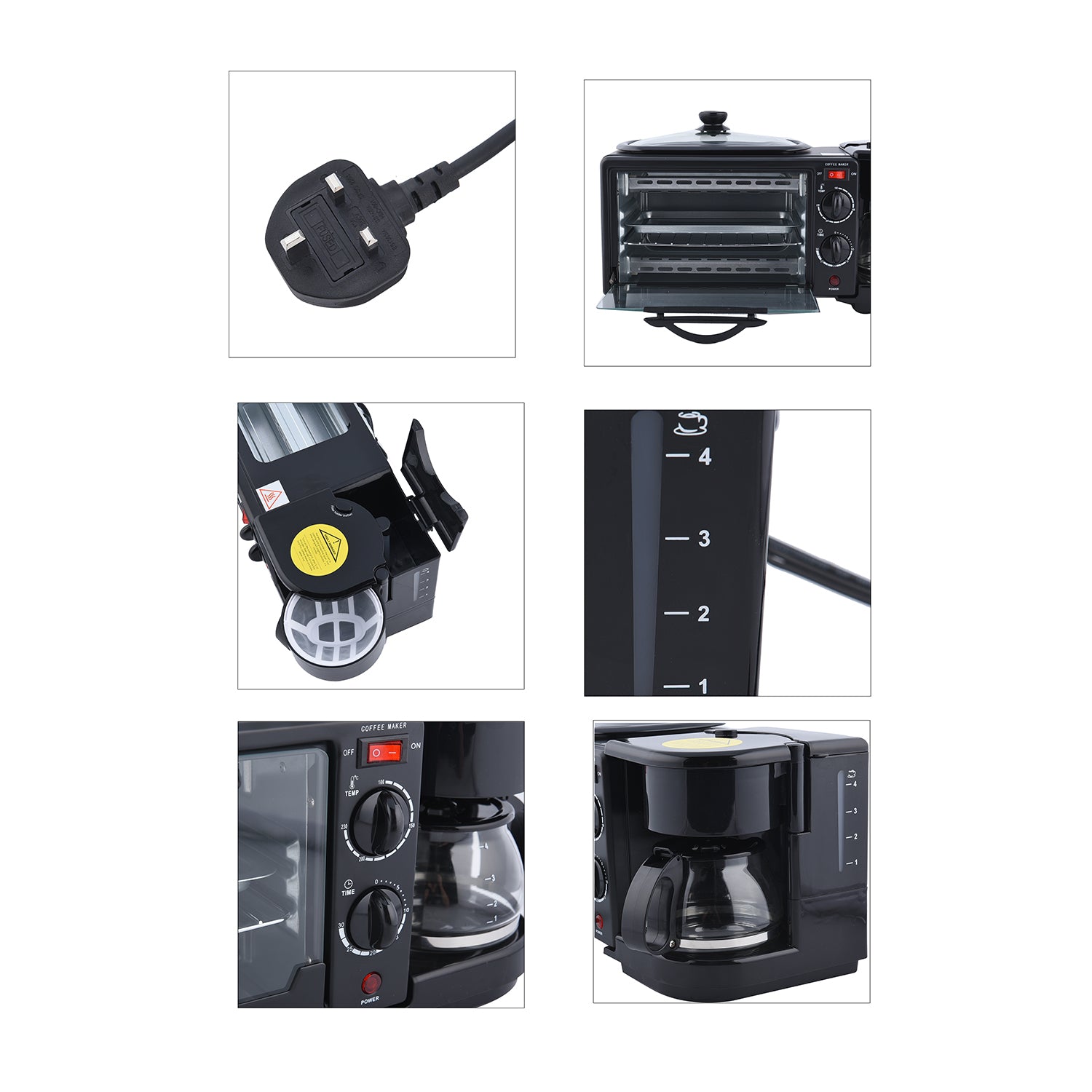 3 in 1 Mini Kitchen Solution (Toaster Oven - 9 Litre, Coffee Pot - 600 ML and Frying Pan) 6263456 7