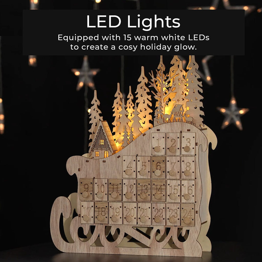 Christmas Decorative - LED Sleigh Advent Calendar (Size 40x32x10 Cm) - Light Brown