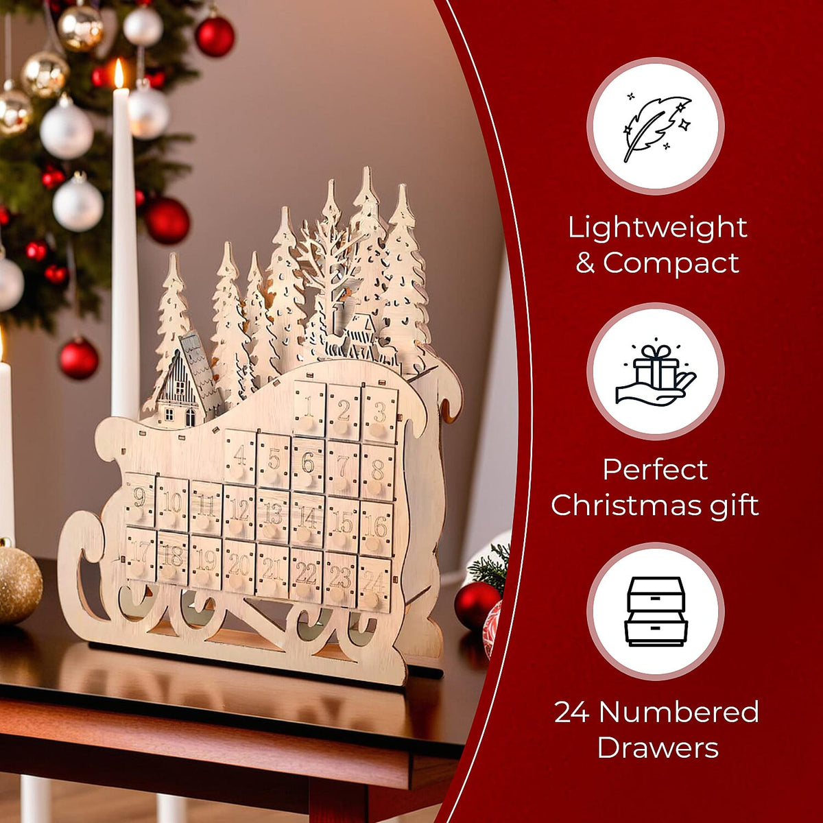 Sleigh Christmas Advent Calendar with LED Lighting 6272100 4