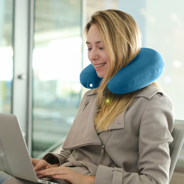 Memory Foam Ergonomic Neck Pillow with Snap Closure - Teal 6277069 2