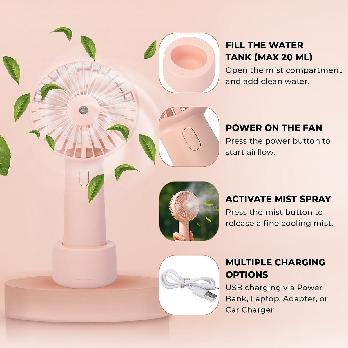 Air Cooling Fan with Mist Spray - Pink 6291149 4