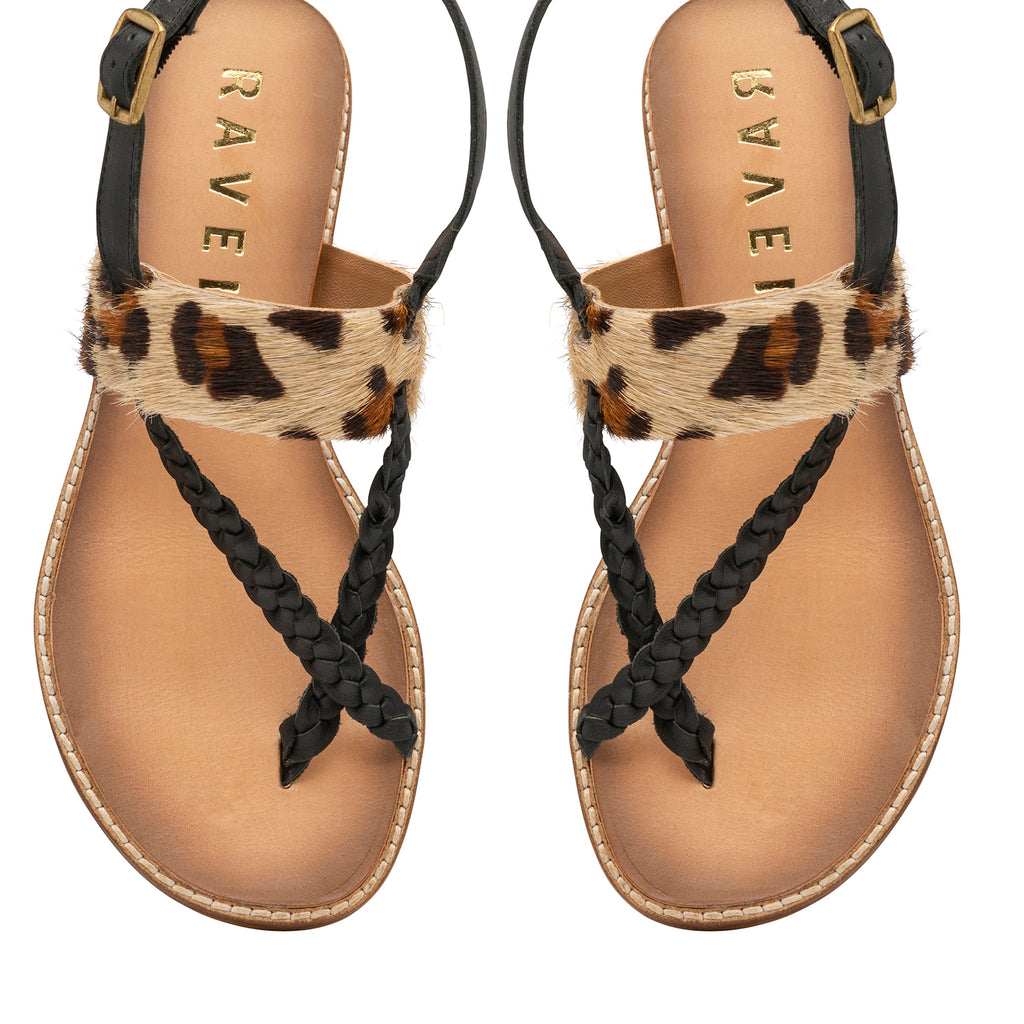 RAVEL Black & Leopard-Print Luna Flat Sandals (Size 5)_6293450_3