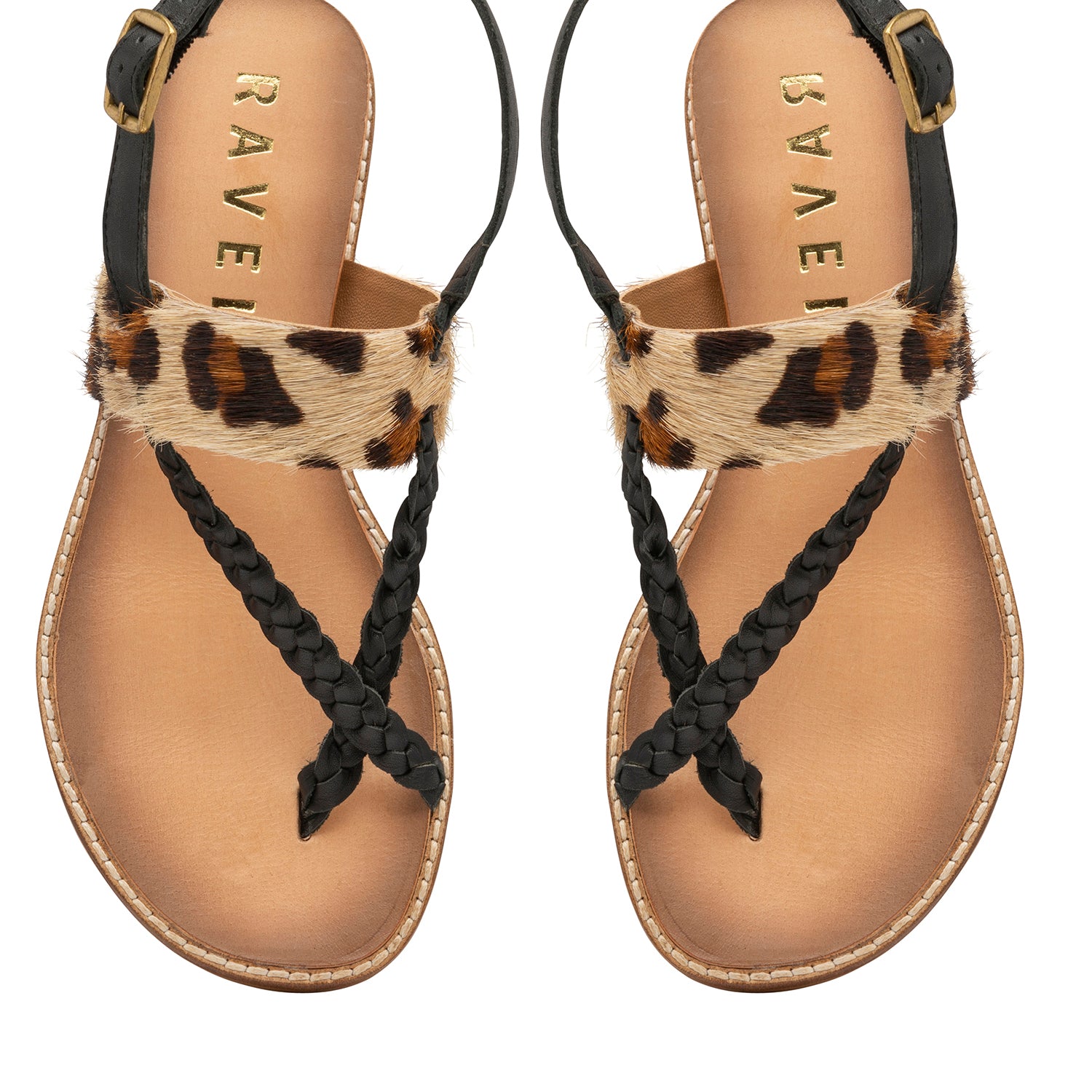 RAVEL Black and Leopard-Print Luna Flat Sandals 6293450 3