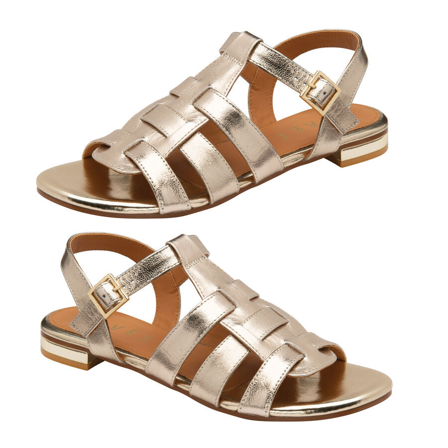 RAVEL Gold Leather Renata Flat Sandals 6293459 1
