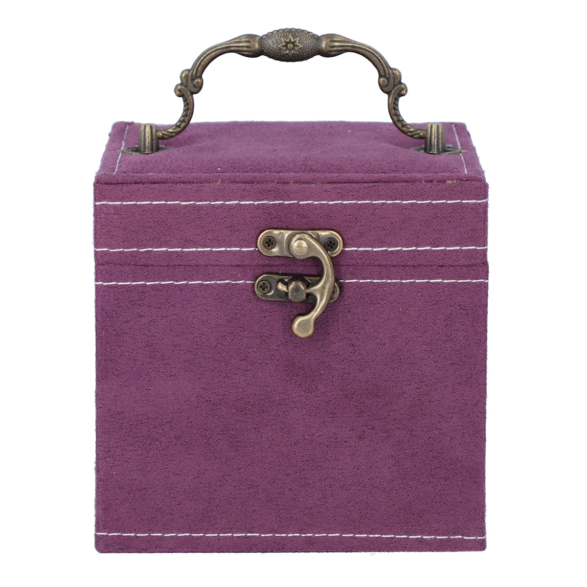 Vintage-Style 3 Layer Velvet Jewellery Box with Interior Mirror, Removable Trays &amp; Retro Latch Lock (12 Cm) - Purple 6298113 0