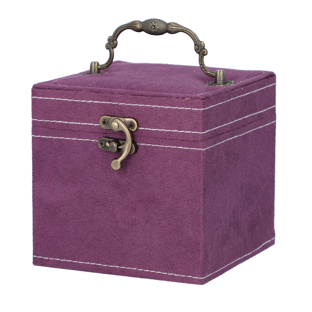 3 Layer Velvet Jewellery Box with Mirror Inside and Lock (Size 12 Cm) - Purple_6298113_1