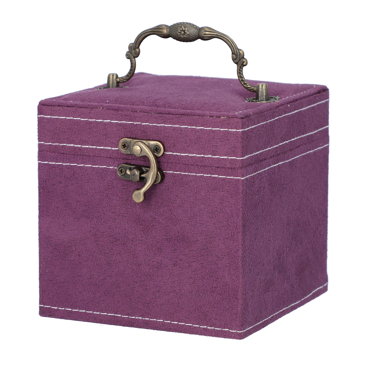 Vintage-Style 3 Layer Velvet Jewellery Box with Interior Mirror, Removable Trays &amp; Retro Latch Lock (12 Cm) - Purple 6298113 1