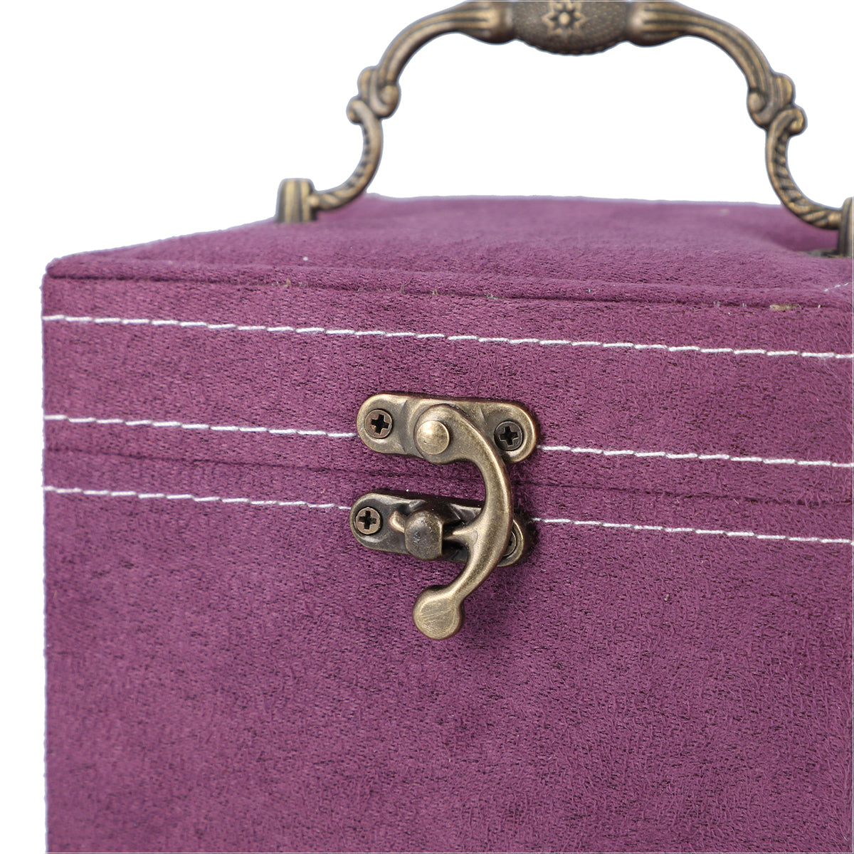 Vintage-Style 3 Layer Velvet Jewellery Box with Interior Mirror, Removable Trays &amp; Retro Latch Lock (12 Cm) - Purple 6298113 3