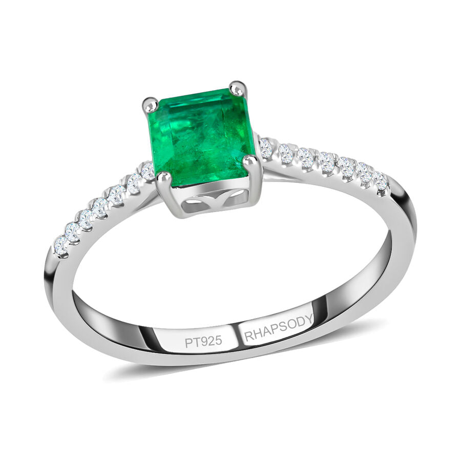 Appraised RHAPSODY 950 Platinum AGI Certified AAAA Colombian Emerald &amp; (VS-EF) White Diamond Classic Solitaire Ring 1.15 Ct 6303093 0