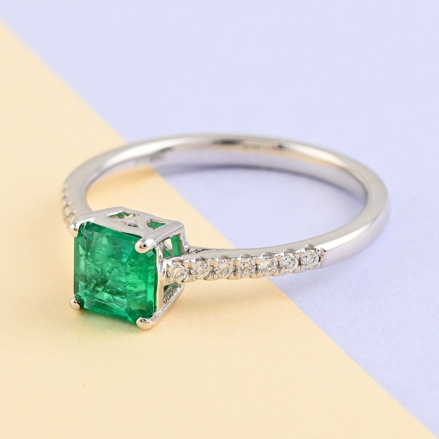 Appraised RHAPSODY 950 Platinum AGI Certified AAAA Colombian Emerald &amp; (VS-EF) White Diamond Classic Solitaire Ring 1.15 Ct 6303093 1