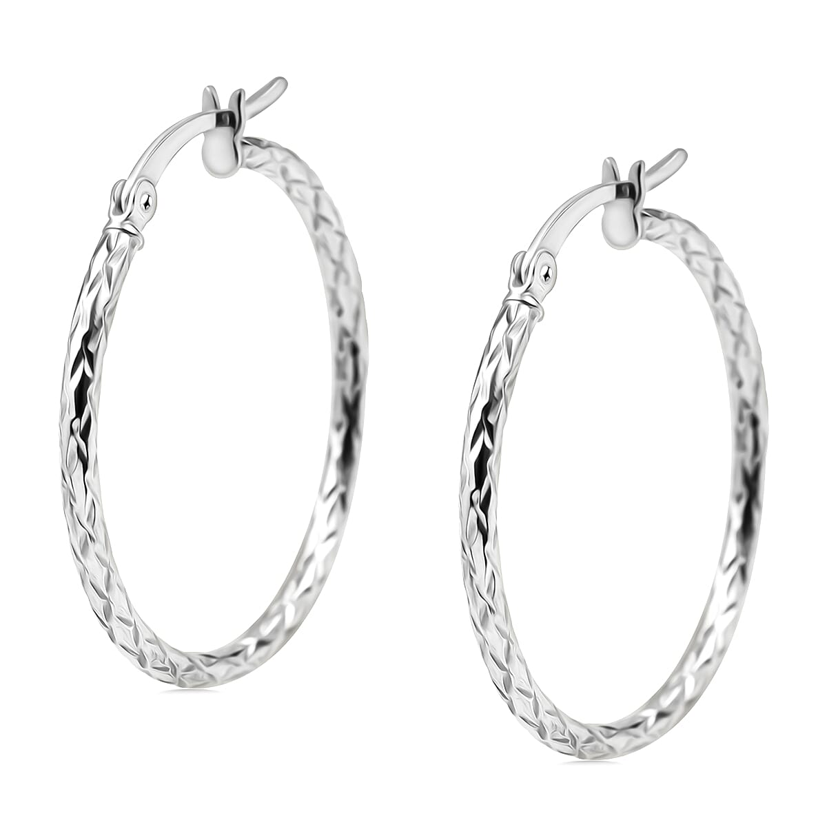 Sterling Silver Diamond Cut Hoop Earrings 6319179 0