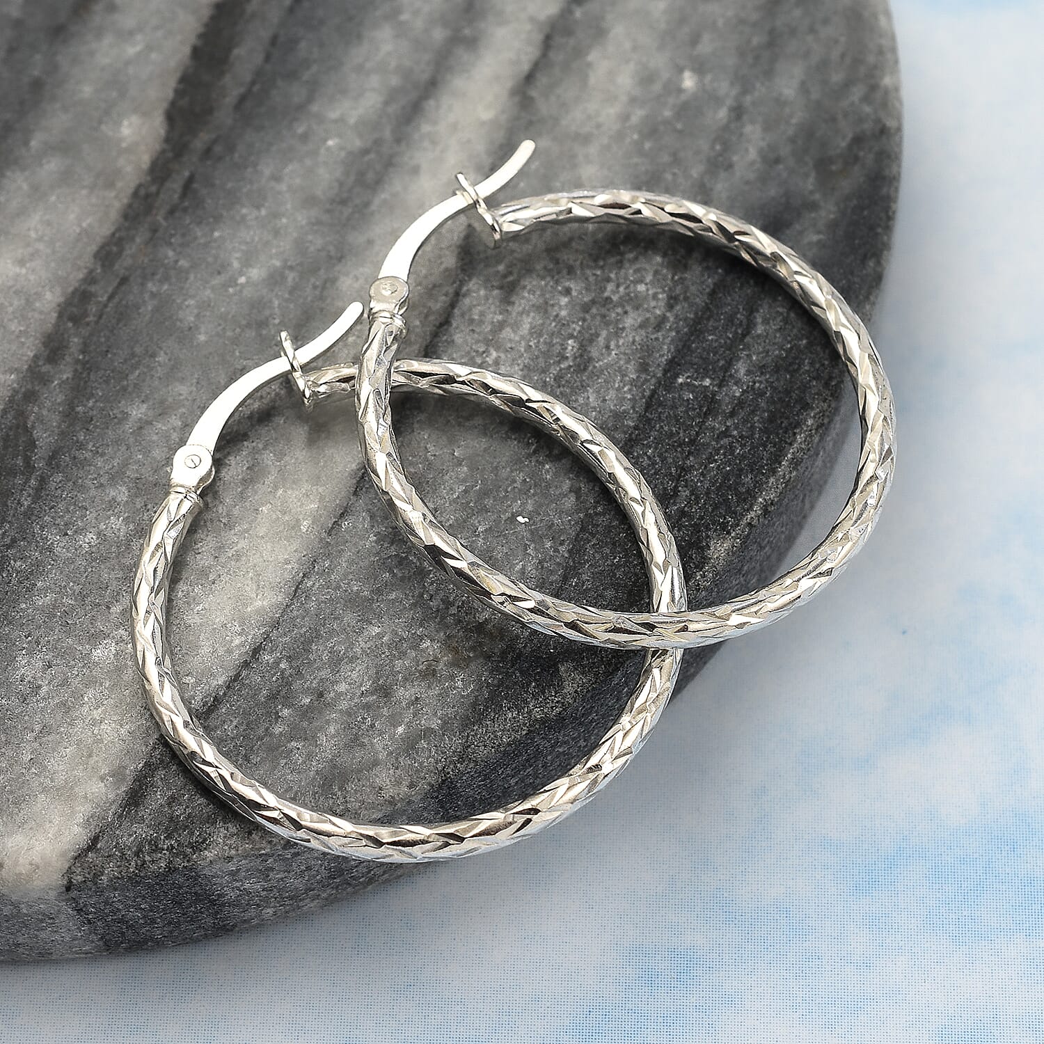 Sterling Silver Diamond Cut Hoop Earrings 6319179 2