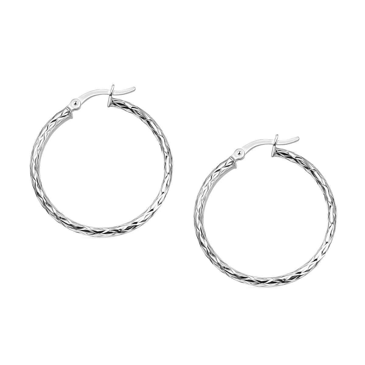 Sterling Silver Diamond Cut Hoop Earrings 6319179 4