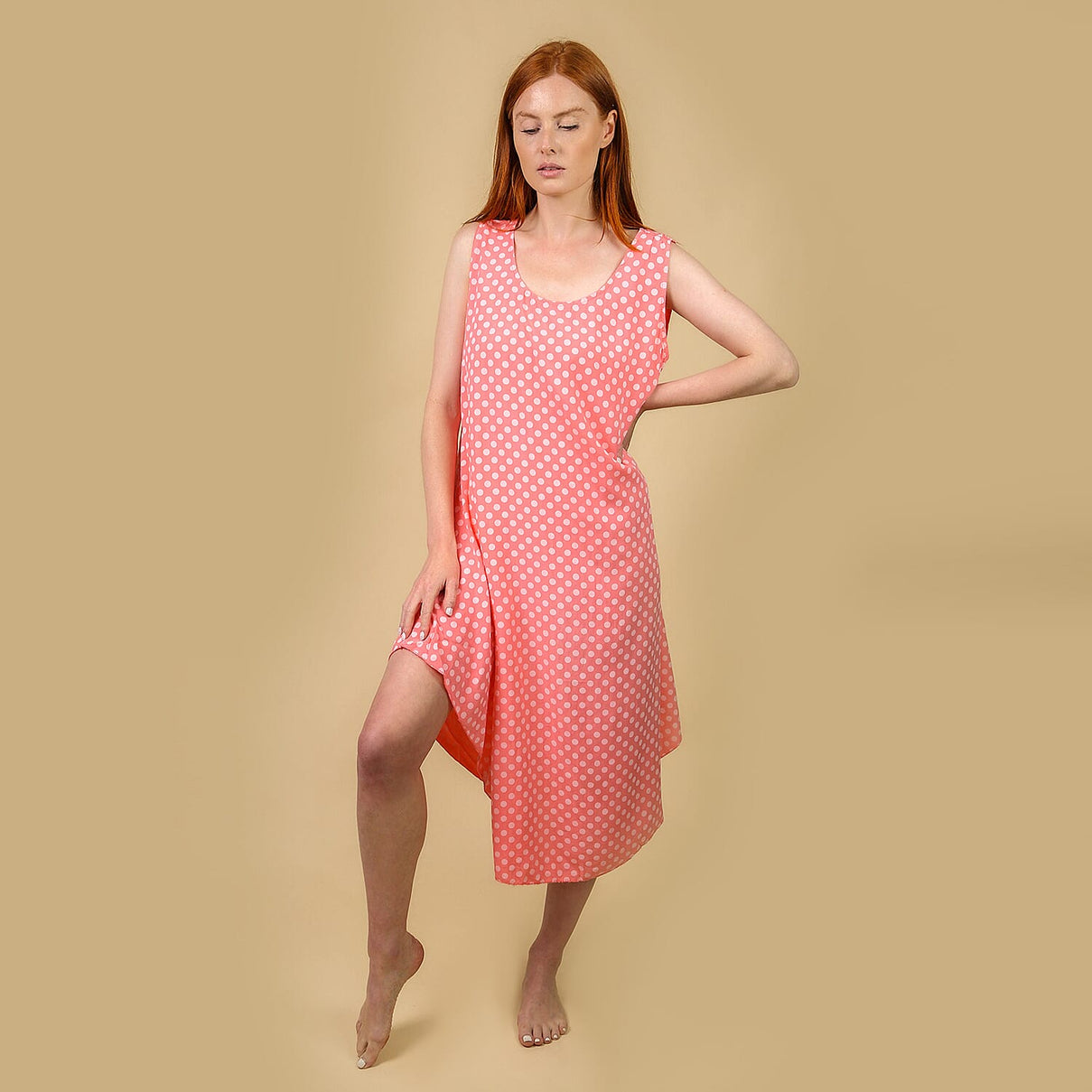 Nova Of London Polka Dot Asymmetric Hem Dress  - Coral and White V32516598 0