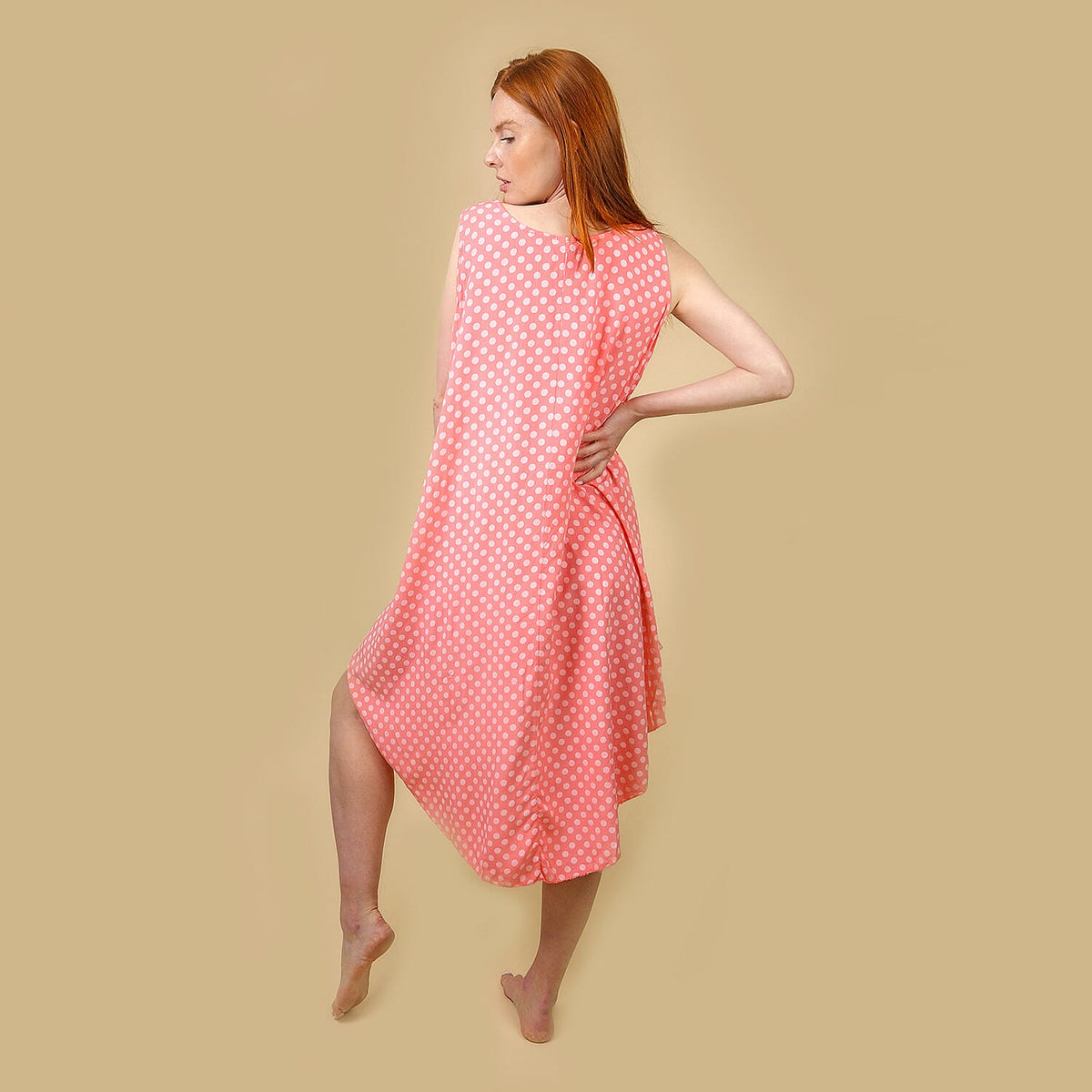 Nova Of London Polka Dot Asymmetric Hem Dress  - Coral and White V32516598 1