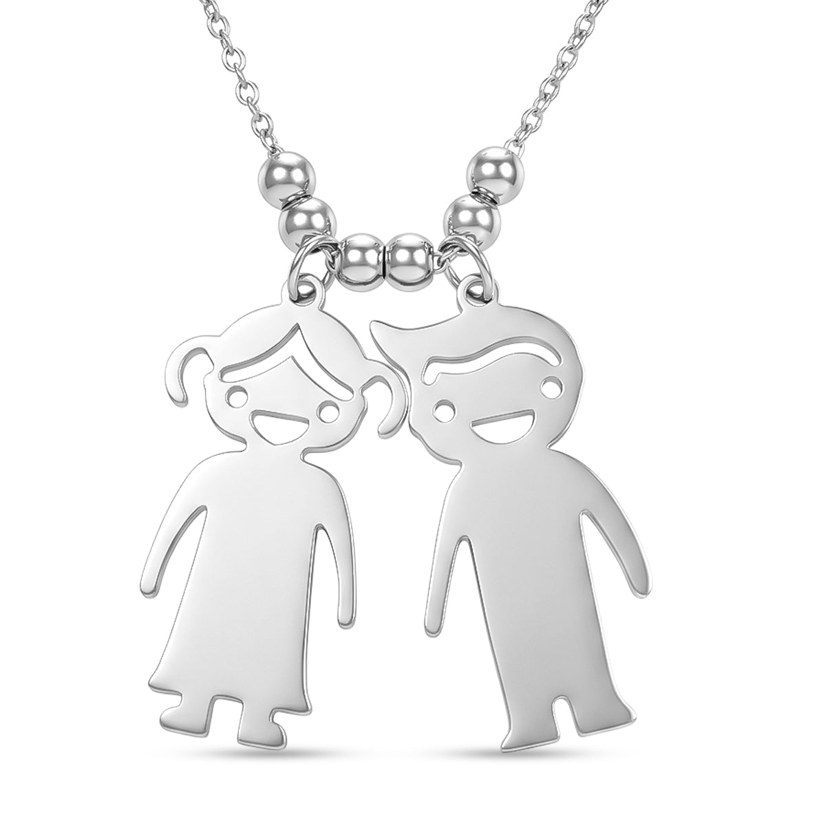 Boy &amp; Girl Design Necklace (Size - 20) in Silver Tone V32512858 0