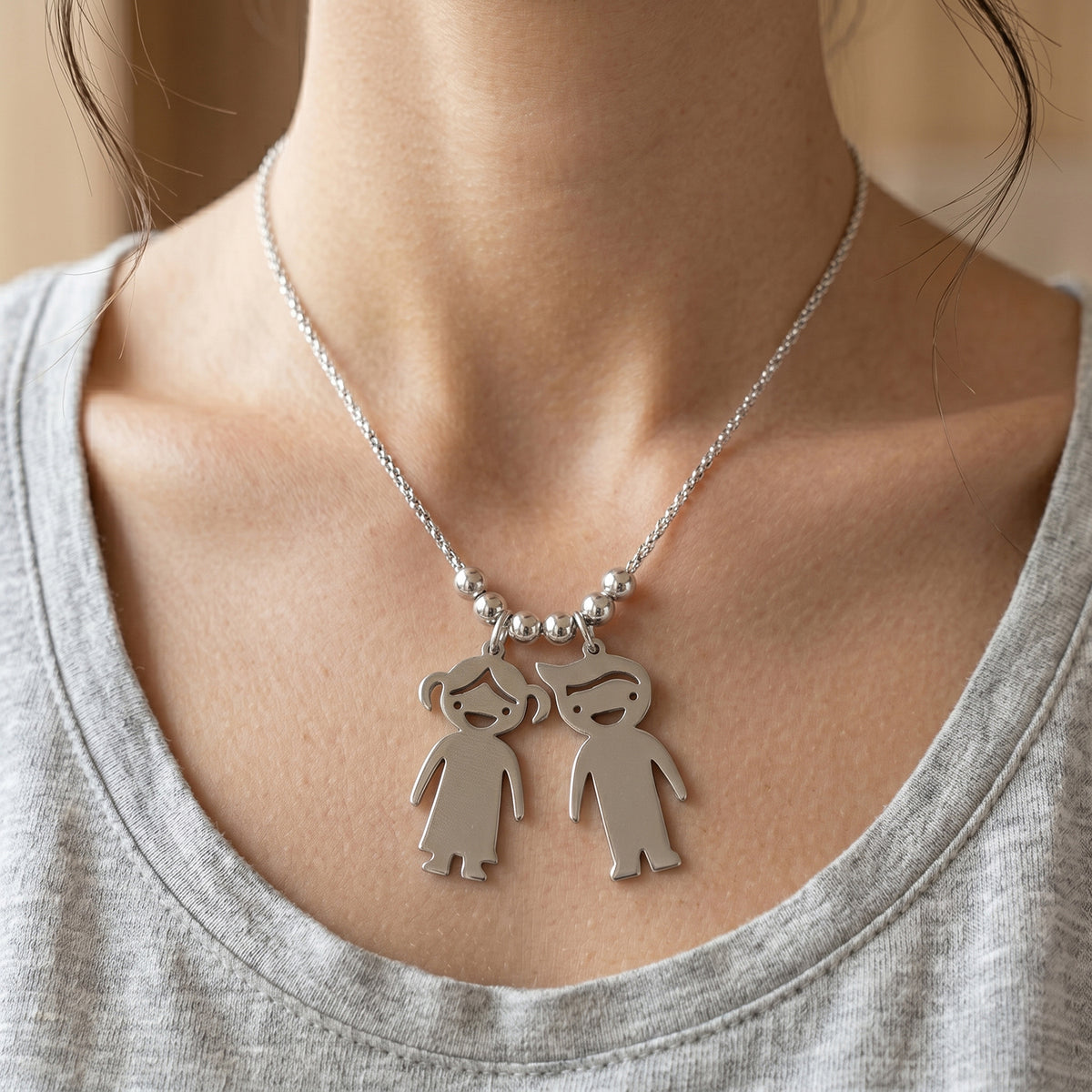 Boy &amp; Girl Design Necklace (Size - 20) in Silver Tone V32512858 2