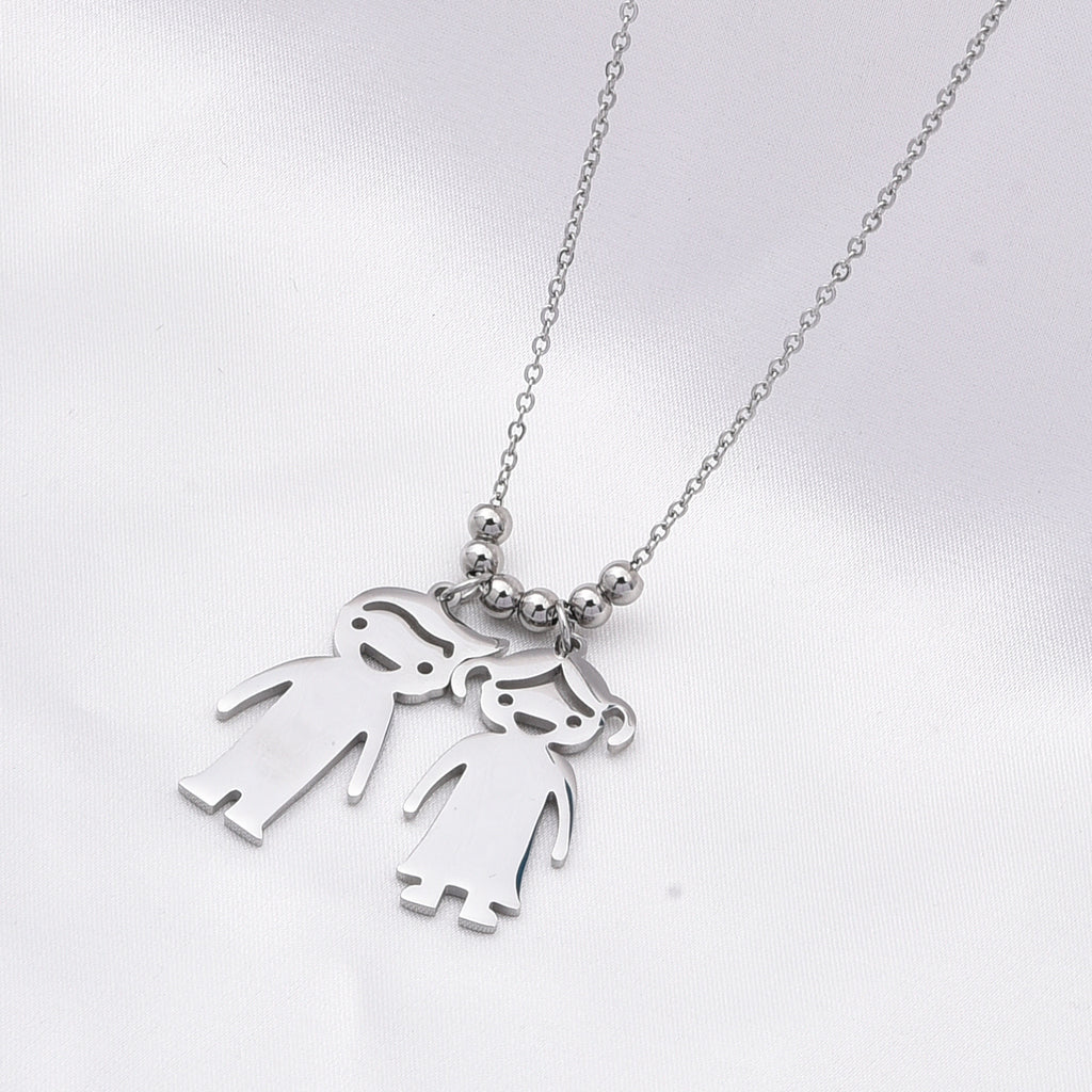 Boy & Girl Design Necklace (Size - 20) in Silver Tone_6339667_2