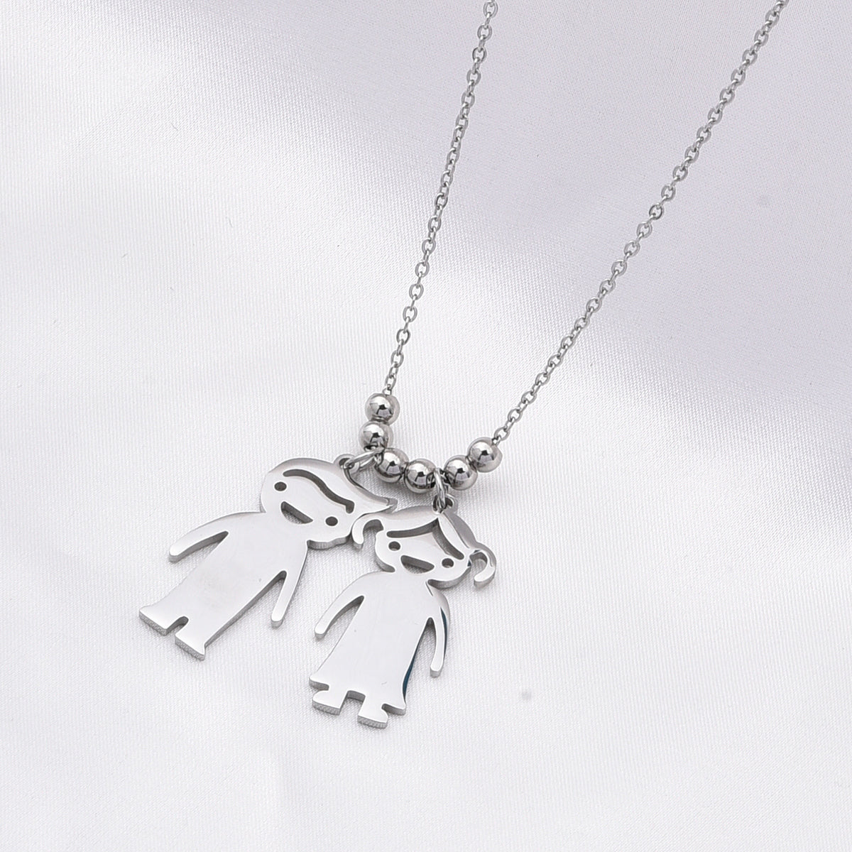 Boy &amp; Girl Design Necklace (Size - 20) in Silver Tone V32512858 3