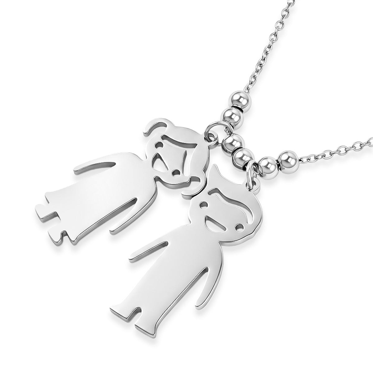 Boy &amp; Girl Design Necklace (Size - 20) in Silver Tone V32512858 4