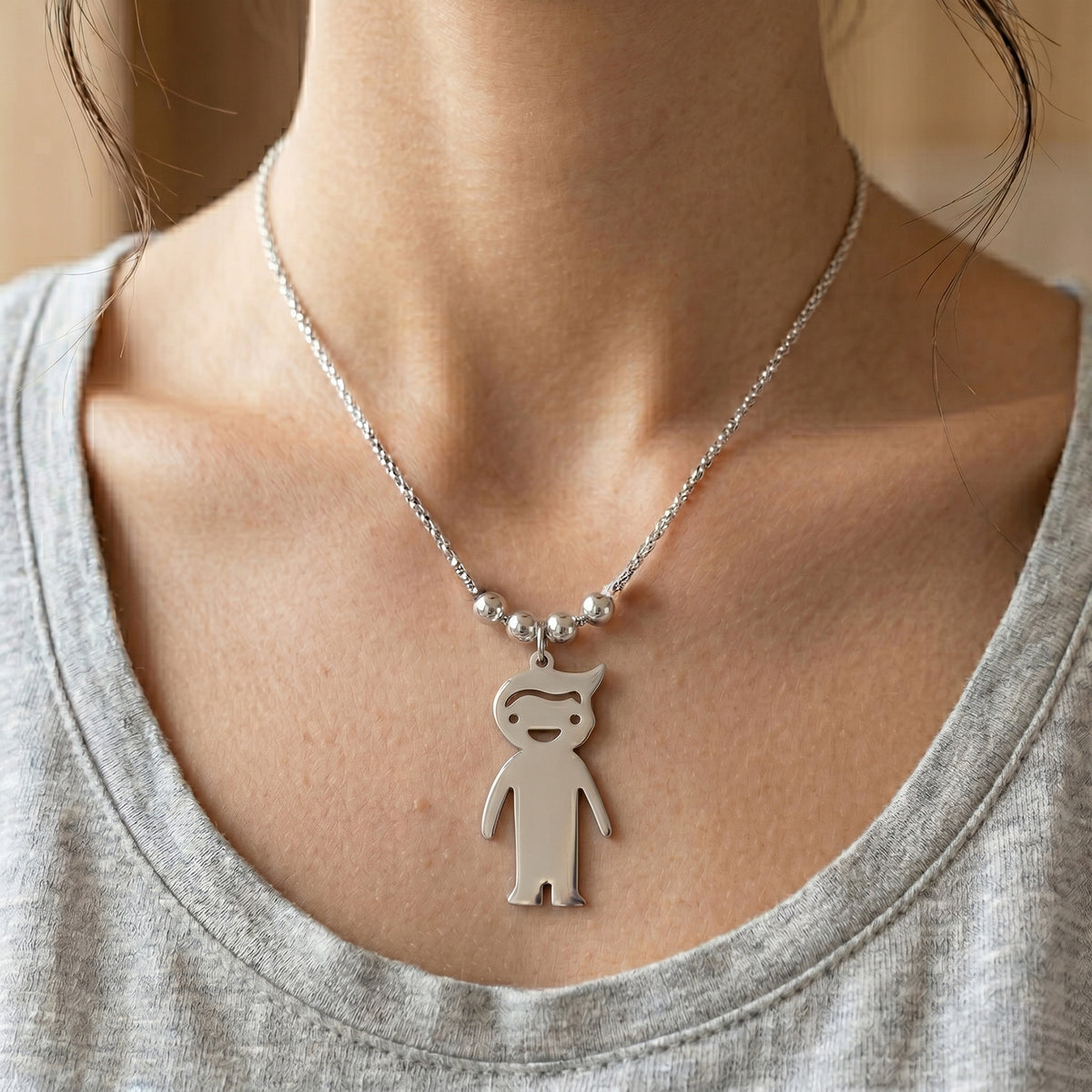Single Boy Design Necklace (Size - 20) in Silver Tone V32514702 2