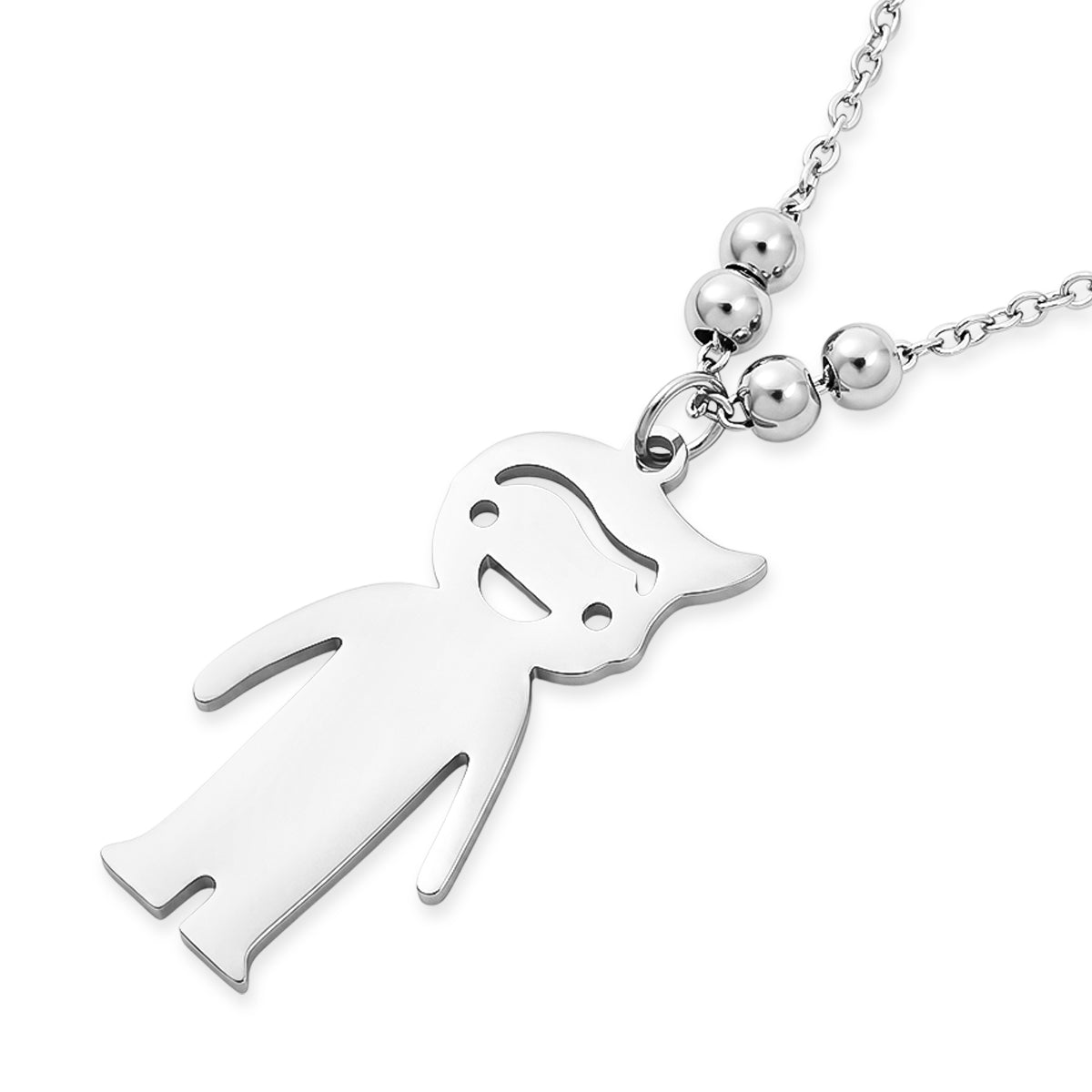 Single Boy Design Necklace (Size - 20) in Silver Tone V32514702 4