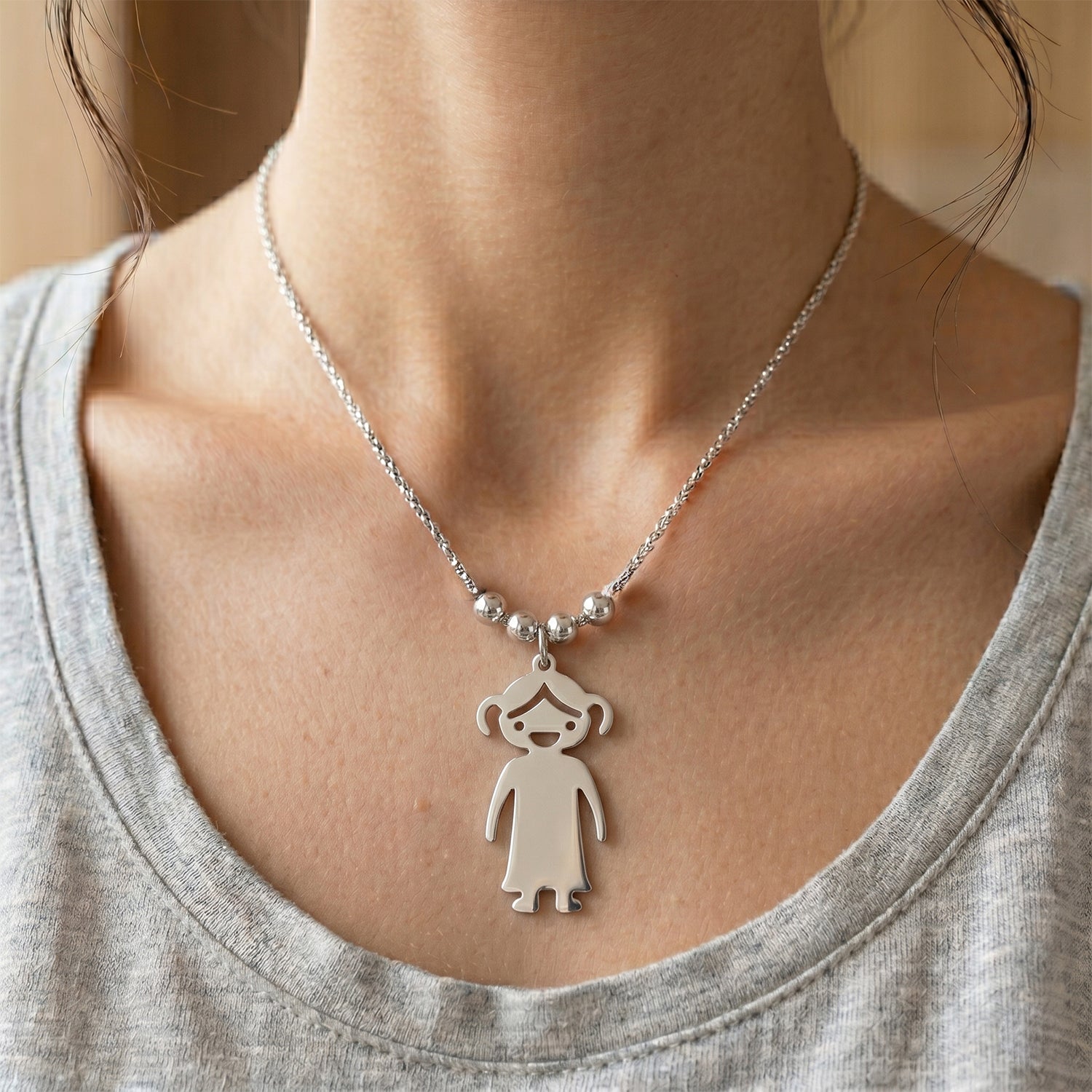Single Girl Design Necklace (Size - 20) in Silver Tone V32514487 2