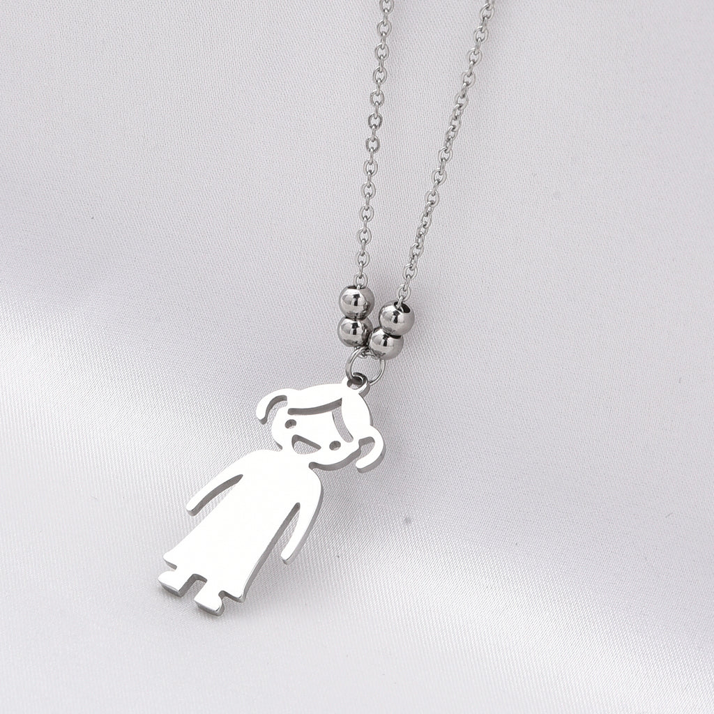 Single Girl Design Necklace (Size - 20) in Silver Tone_6339669_2