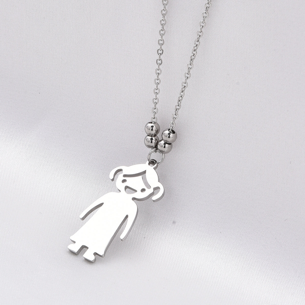 Single Girl Design Necklace (Size - 20) in Silver Tone V32514487 3