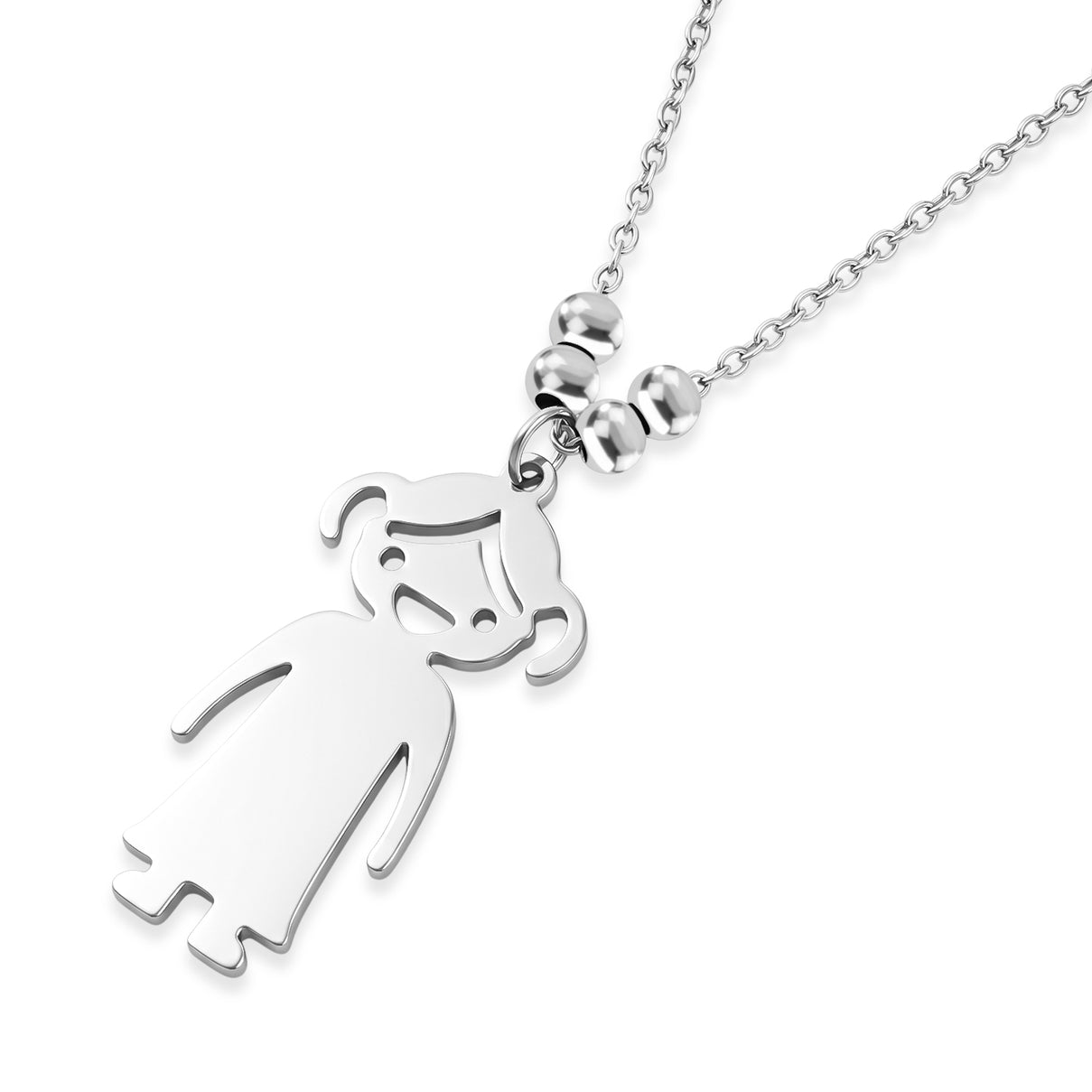 Single Girl Design Necklace (Size - 20) in Silver Tone V32514487 4