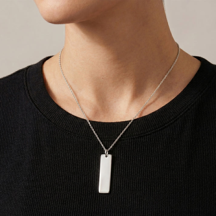 Personalised Bar Pendant with Chain in Silver Tone 20 Inches 6342222 2