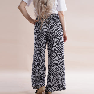 JOVIE Miss Collection 100%Viscose Zebra Pattern Trousers (Size M/L, 8-16) - Grey & Black_6342674_1