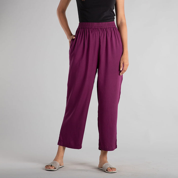 Solid Pattern High-Rise Women's Trousers - Maroon 6527728 1