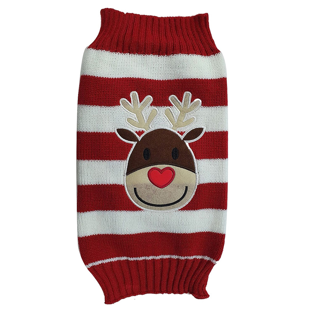 Reindeer Christmas Dog Jumper (Size Small)- Red & White_6841143