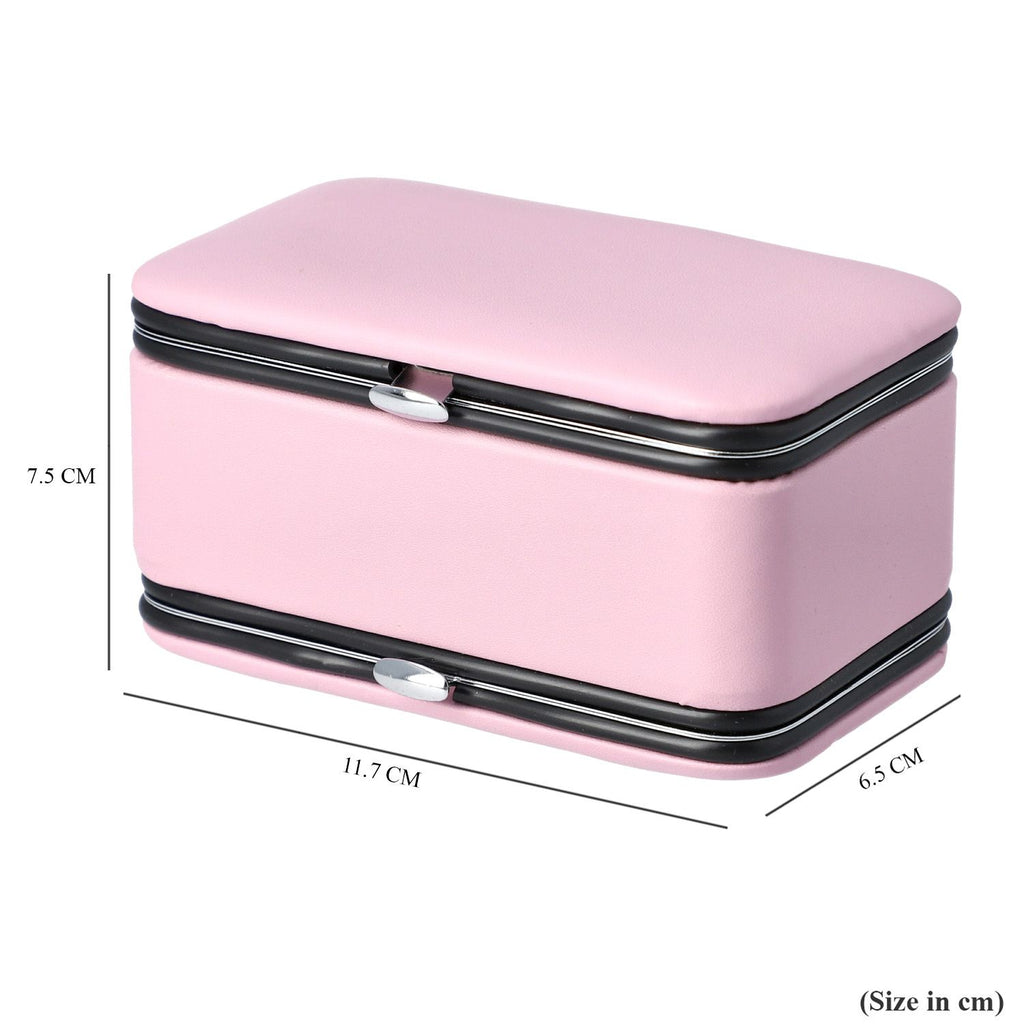 2 in 1 - Six Piece Manicure Set and Travel Jewellery Organiser with Inside Mirror (Size 12x6x6cm) - Pink_6841648_6