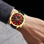 GAMAGES OF LONDON Limited Edition Hand Assembled Opulence Automatic Movement Red Dial Water Resistant Watch with Black Leather Strap_6851191_1