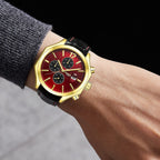 GAMAGES OF LONDON Limited Edition Hand Assembled Opulence Automatic Movement Red Dial Water Resistant Watch with Black Leather Strap_6851191