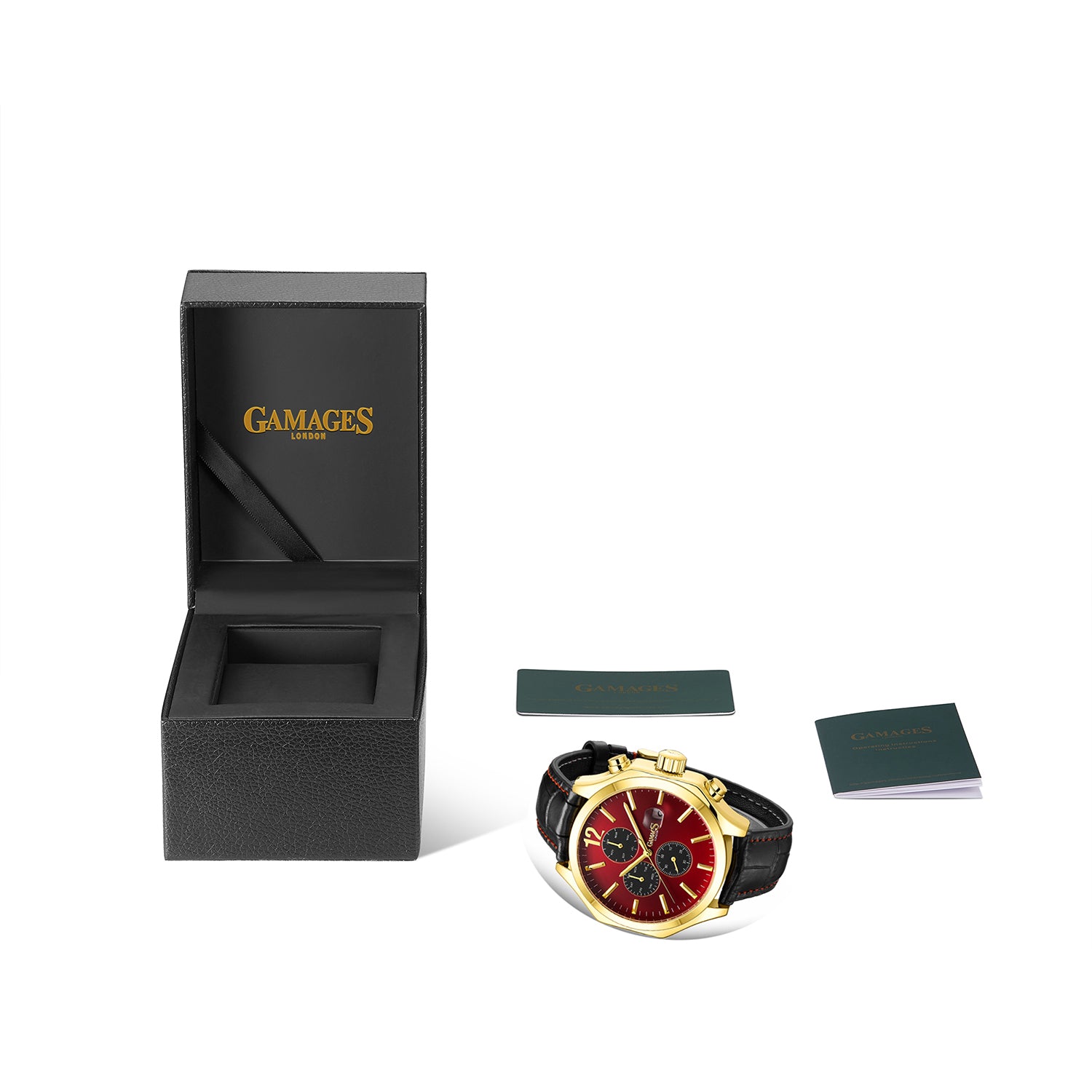 GAMAGES OF LONDON Limited Edition Hand Assembled Opulence Automatic Movement Red Dial Water Resistant Watch with Black Leather Strap 6851191 4
