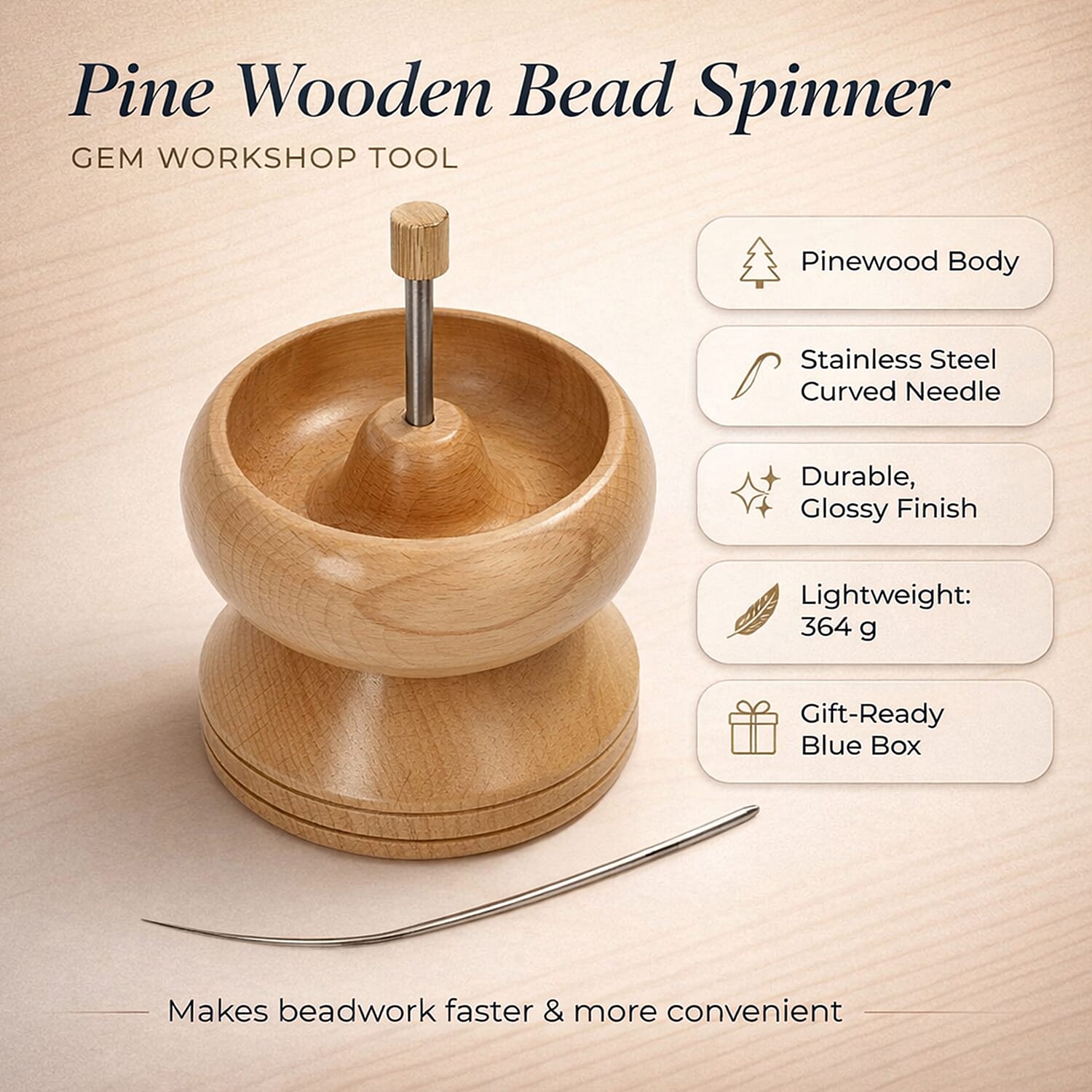 Pine Wood Gem Workshop Bead Spinner with Stainless steel Needles 6859734 2