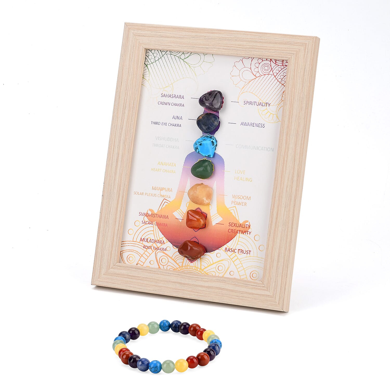 Multi-Gemstone 7 Chakra Healing Crystal Gift Set- Photo Case &amp; Stretchable Bracelet (7.8-8 inch) 4430911 0