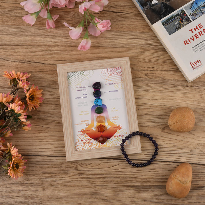 Multi-Gemstone 7 Chakra Healing Crystal Gift Set- Photo Case &amp; Amethyst Beads Stretchable Bracelet (7.5-8.0 inch) 4430912 2