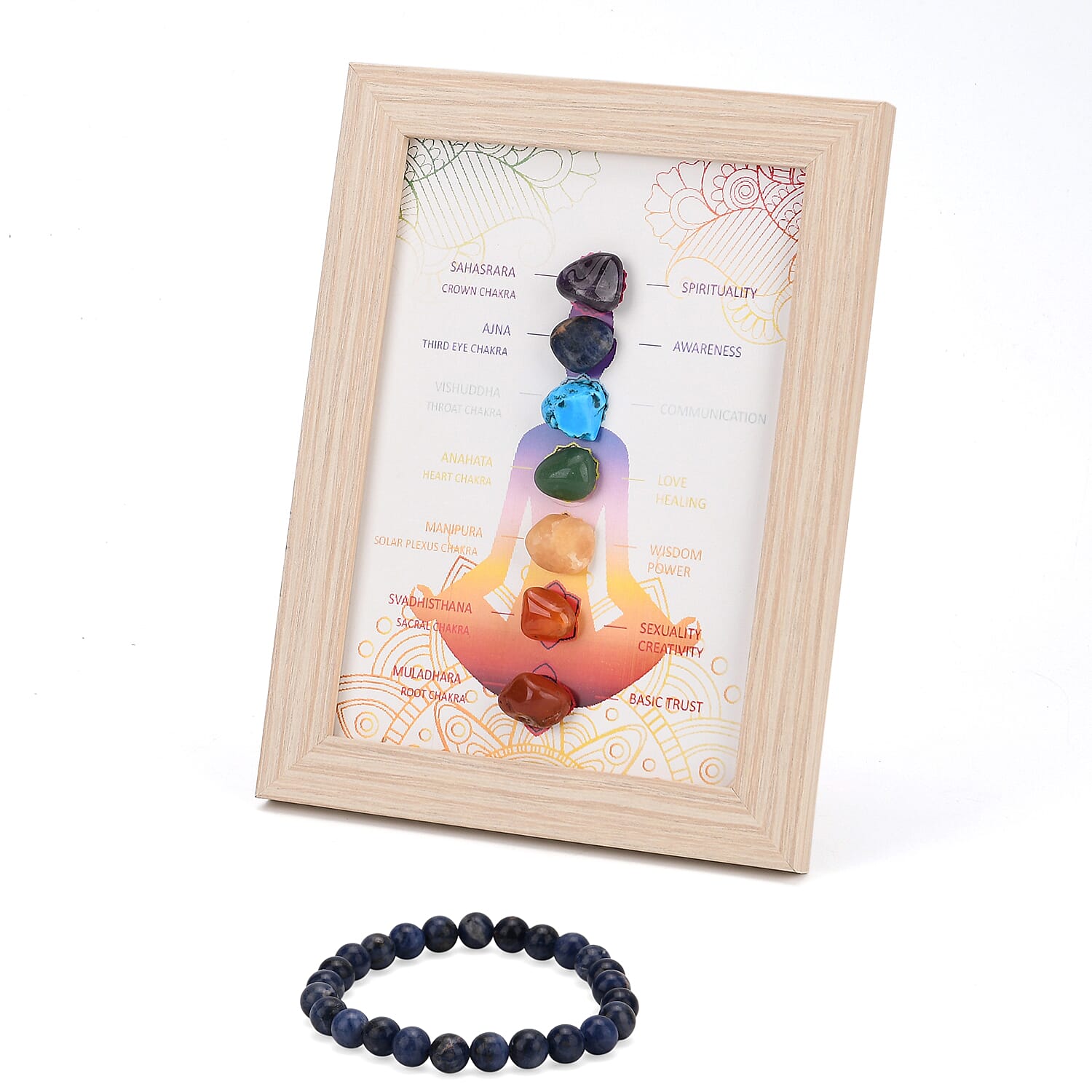 Multi-Gemstone 7 Chakra Healing Crystal Gift Set: Photo Case &amp; Sodalite Beads Stretchable Bracelet (7.5-8 inch) 4430913 0