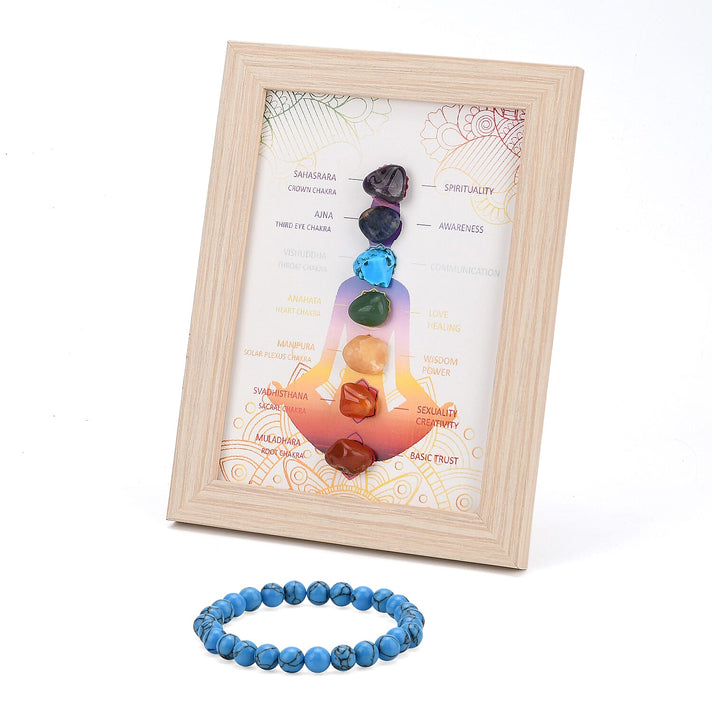 Multi-Gemstone 7 Chakra Healing Crystal Gift Set- Photo Case &amp; Blue Howlite Beads Stretchable Bracelet (7.8-8 inch) 4430914 1