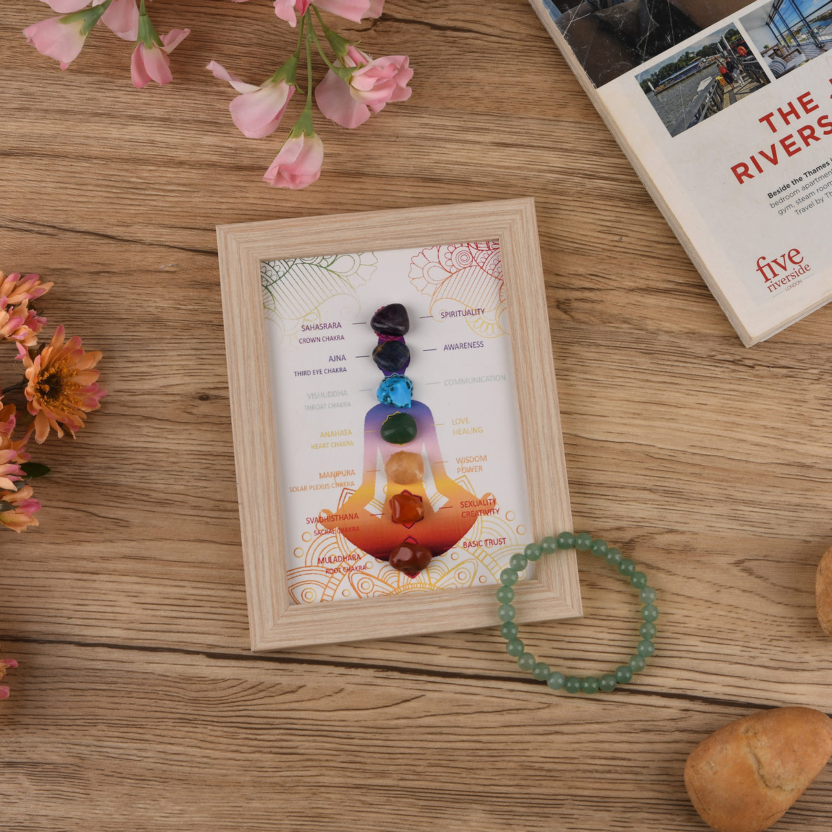 Multi-Gemstone 7 Chakra Healing Crystal Gift Set: Photo Case &amp; Green Aventurine Beads Stretchable Bracelet (7.5-8 inch) V32489853 1