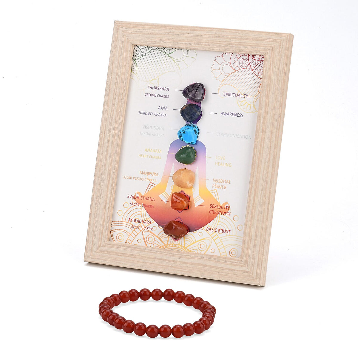 Multi-Gemstone 7 Chakra Healing Crystal Gift Set: Photo Case &amp; Red Agate Beads Stretchable Bracelet (7.5-8 inch) V32513330 0